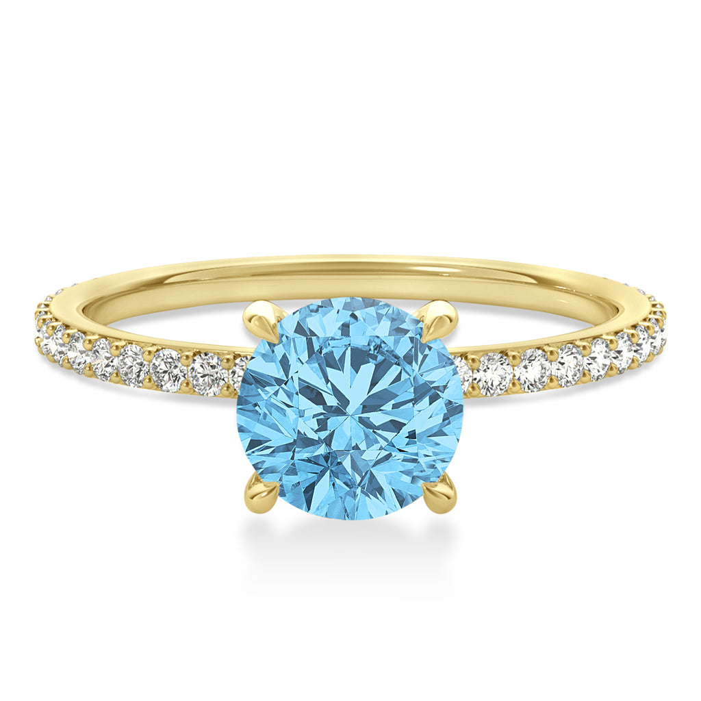 Round Blue Topaz & Diamond Hidden Halo Engagement Ring 14k Yellow Gold (1.68ct)