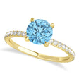 Round Blue Topaz & Diamond Hidden Halo Engagement Ring 18k Yellow Gold (1.68ct)