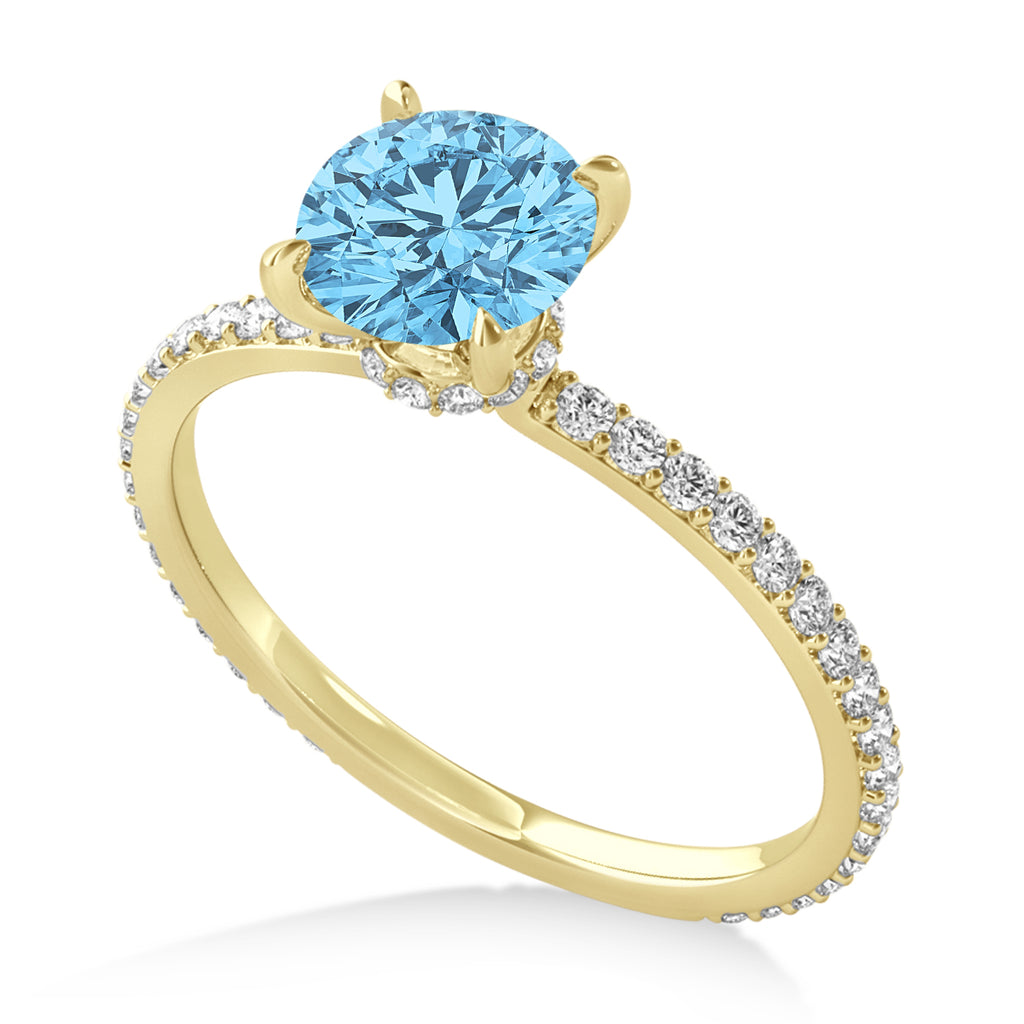 Round Blue Topaz & Diamond Hidden Halo Engagement Ring 18k Yellow Gold (1.68ct)
