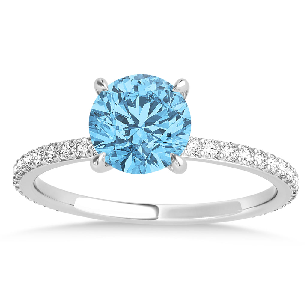 Round Blue Topaz & Diamond Hidden Halo Engagement Ring Palladium (1.68ct)