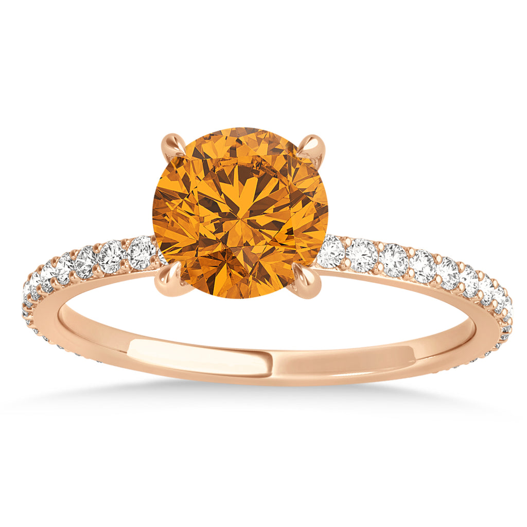 Round Citrine & Diamond Hidden Halo Engagement Ring 14k Rose Gold (1.68ct)