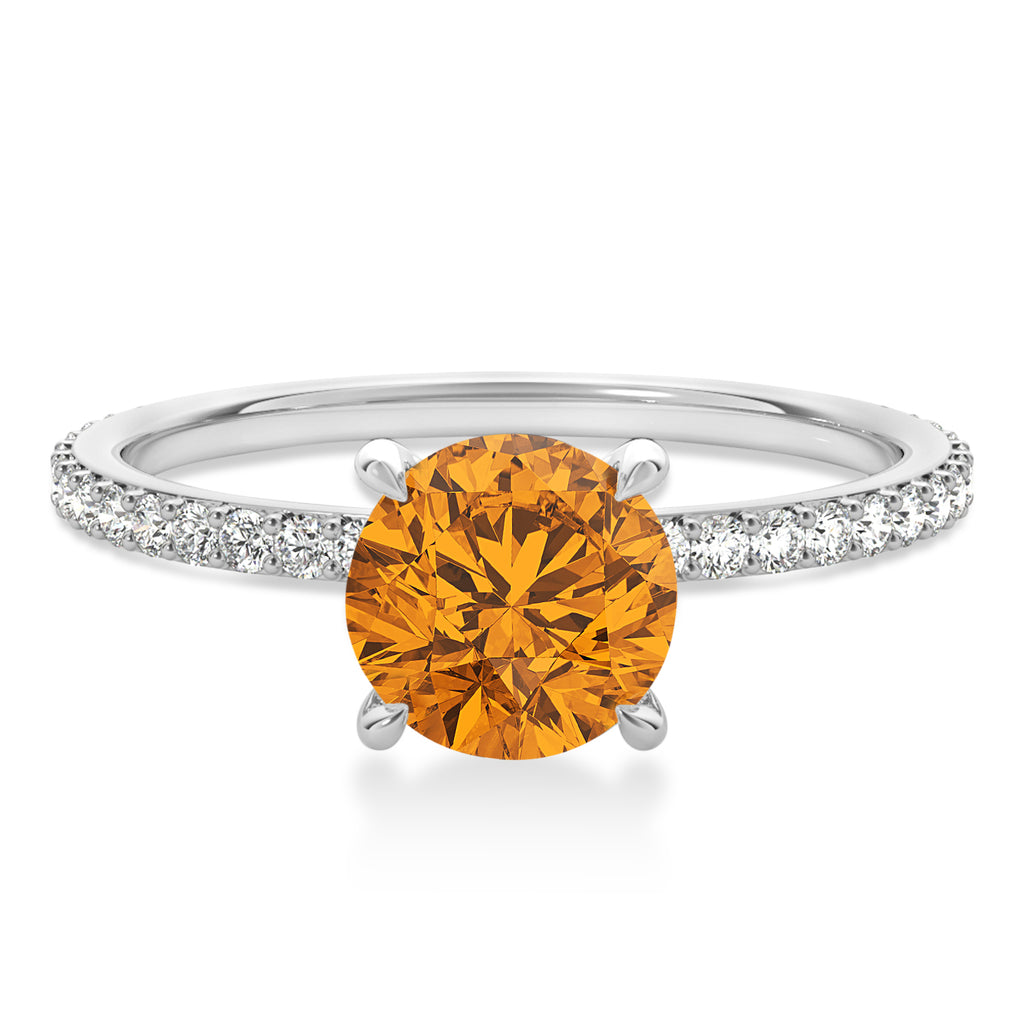 Round Citrine & Diamond Hidden Halo Engagement Ring 14k White Gold (1.68ct)