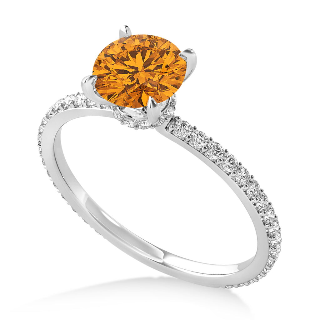 Round Citrine & Diamond Hidden Halo Engagement Ring 14k White Gold (1.68ct)