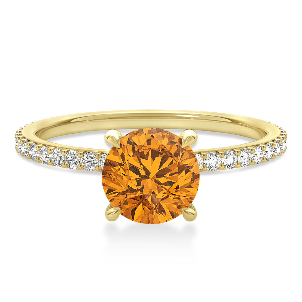 Round Citrine & Diamond Hidden Halo Engagement Ring 14k Yellow Gold (1.68ct)