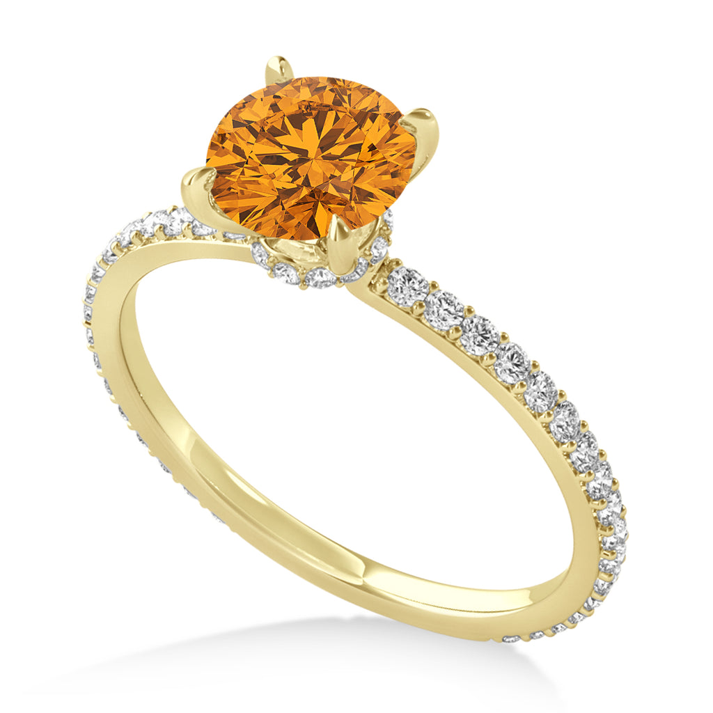 Round Citrine & Diamond Hidden Halo Engagement Ring 14k Yellow Gold (1.68ct)