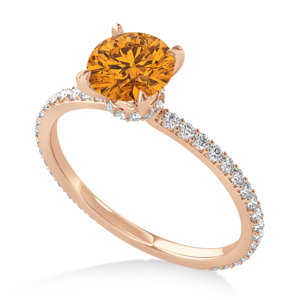 Round Citrine & Diamond Hidden Halo Engagement Ring 18k Rose Gold (1.68ct)