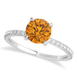 Round Citrine & Diamond Hidden Halo Engagement Ring 18k White Gold (1.68ct)