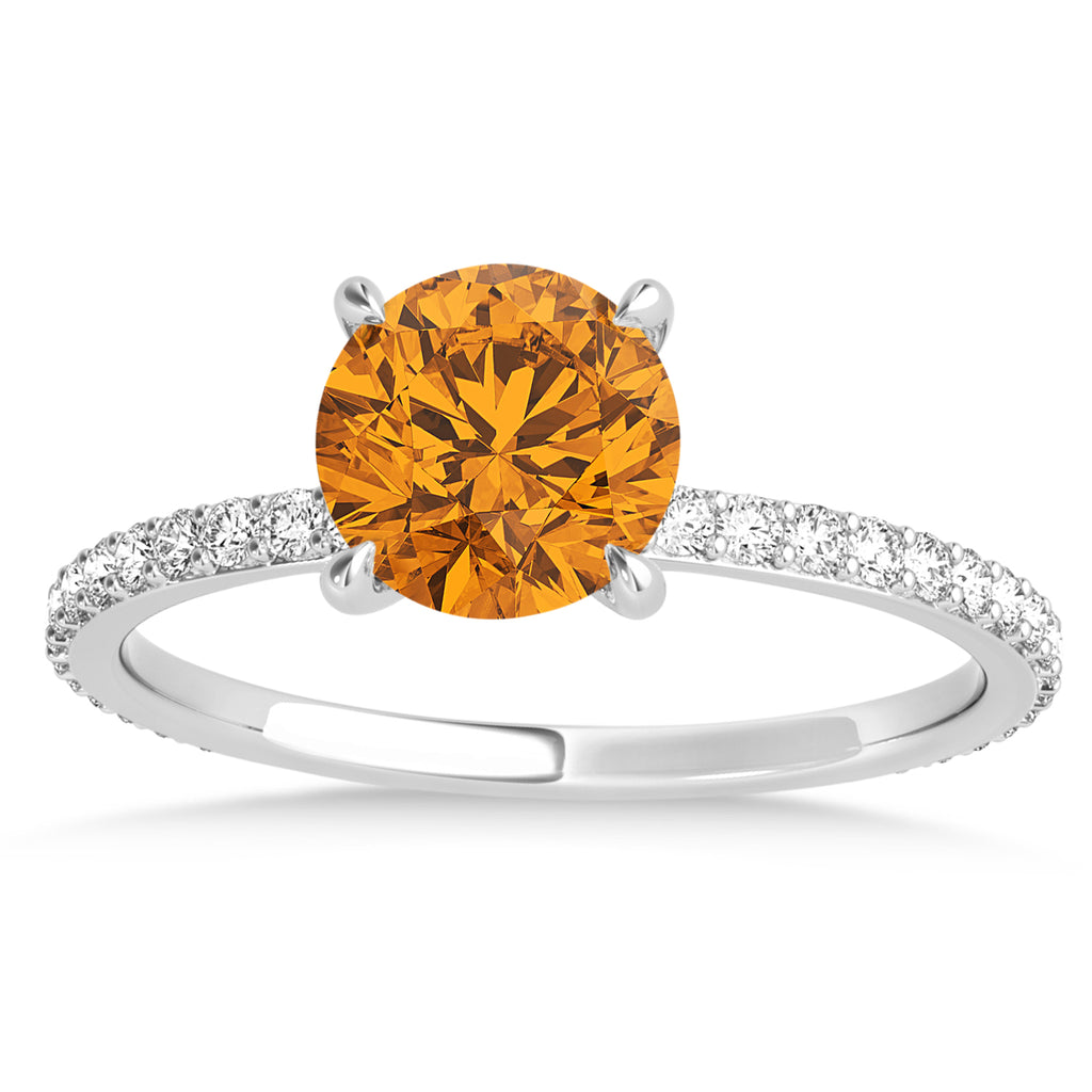 Round Citrine & Diamond Hidden Halo Engagement Ring 18k White Gold (1.68ct)