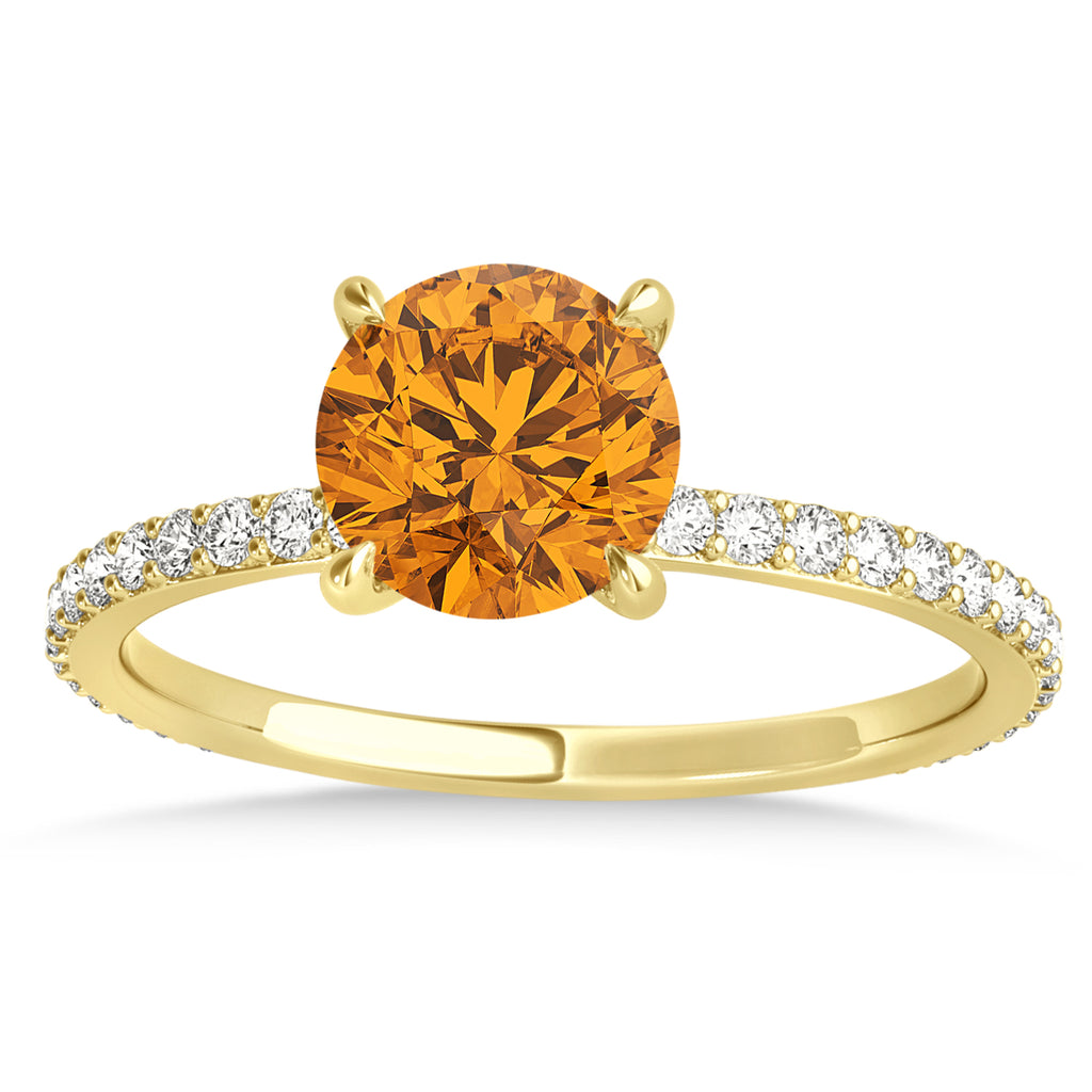 Round Citrine & Diamond Hidden Halo Engagement Ring 18k Yellow Gold (1.68ct)