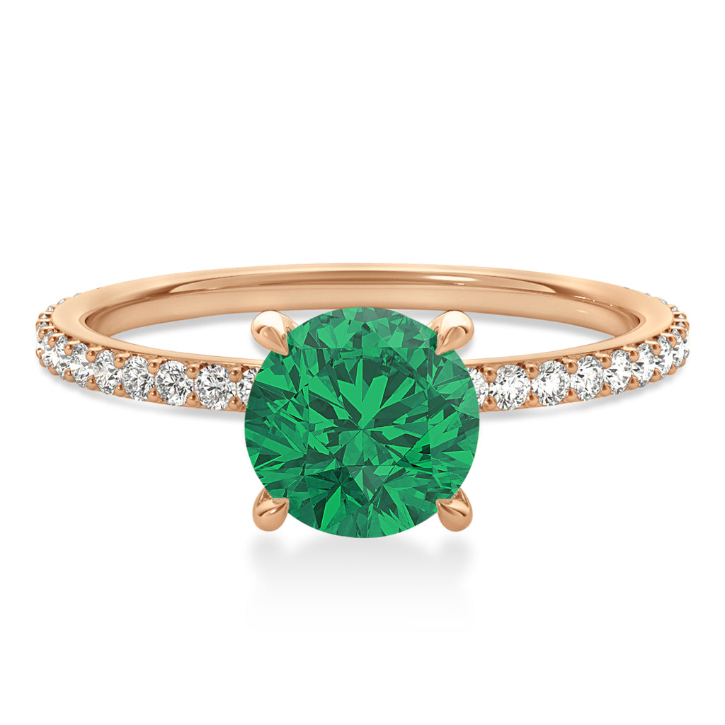 Round Emerald & Diamond Hidden Halo Engagement Ring 18k Rose Gold (1.68ct)