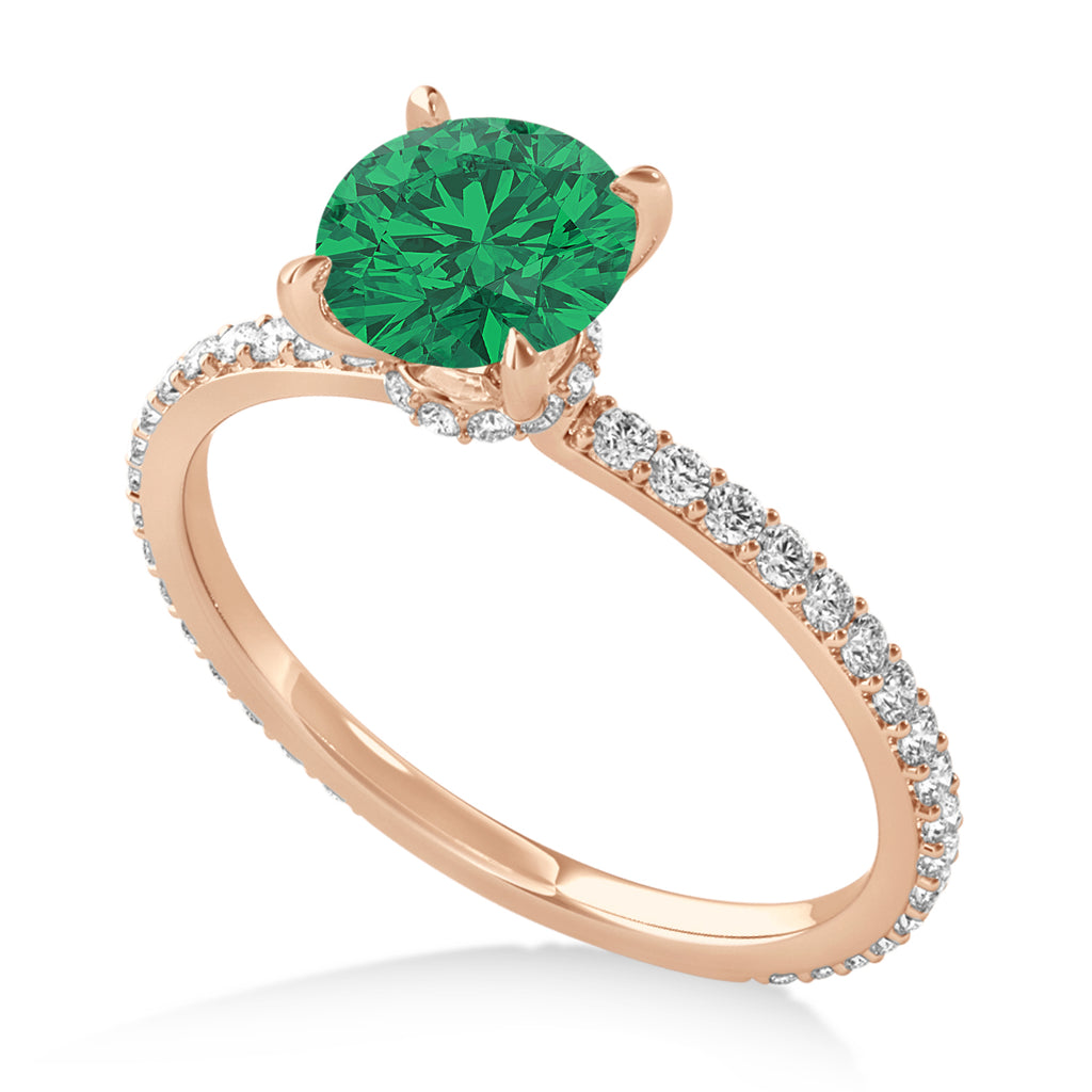 Round Emerald & Diamond Hidden Halo Engagement Ring 18k Rose Gold (1.68ct)