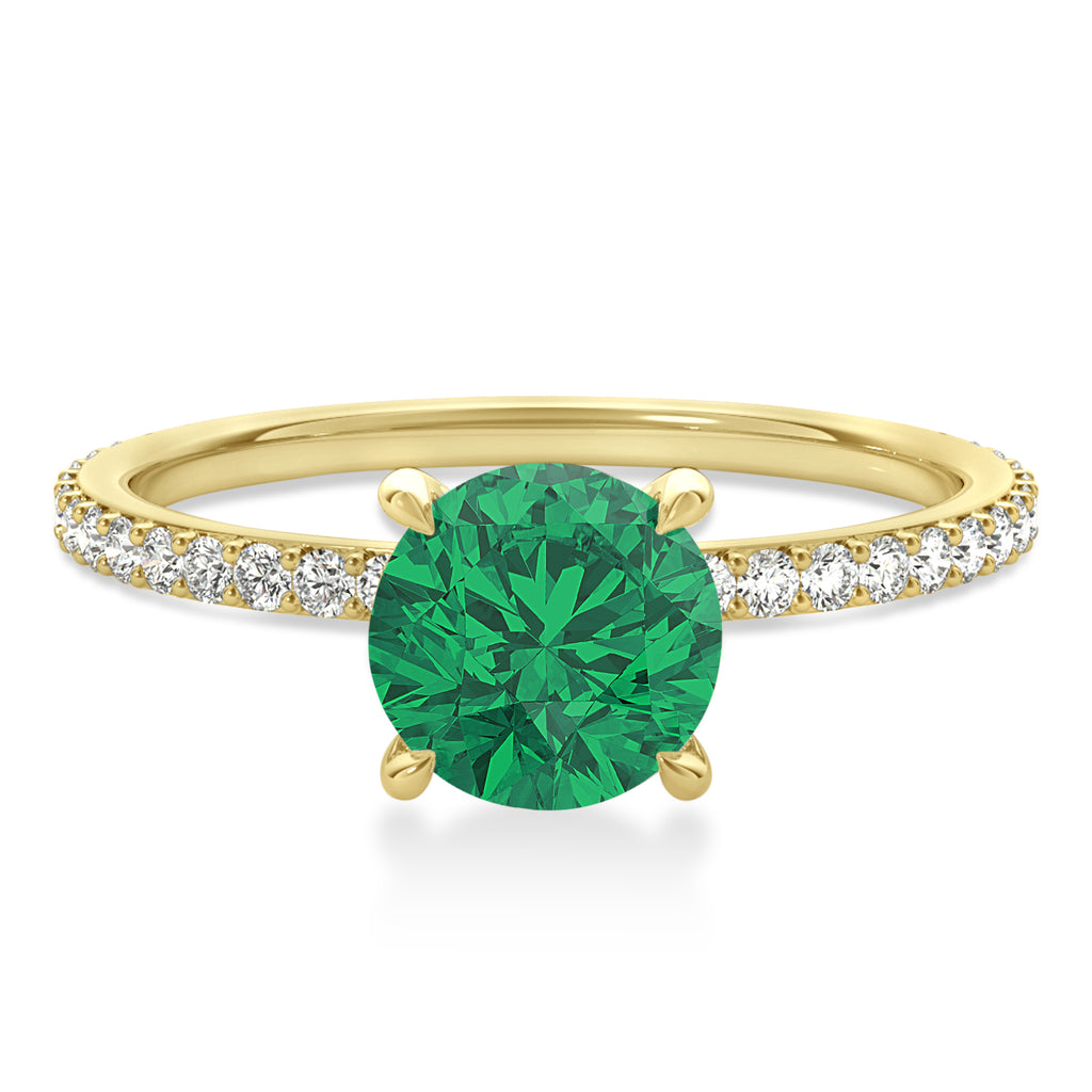 Round Emerald & Diamond Hidden Halo Engagement Ring 18k Yellow Gold (1.68ct)