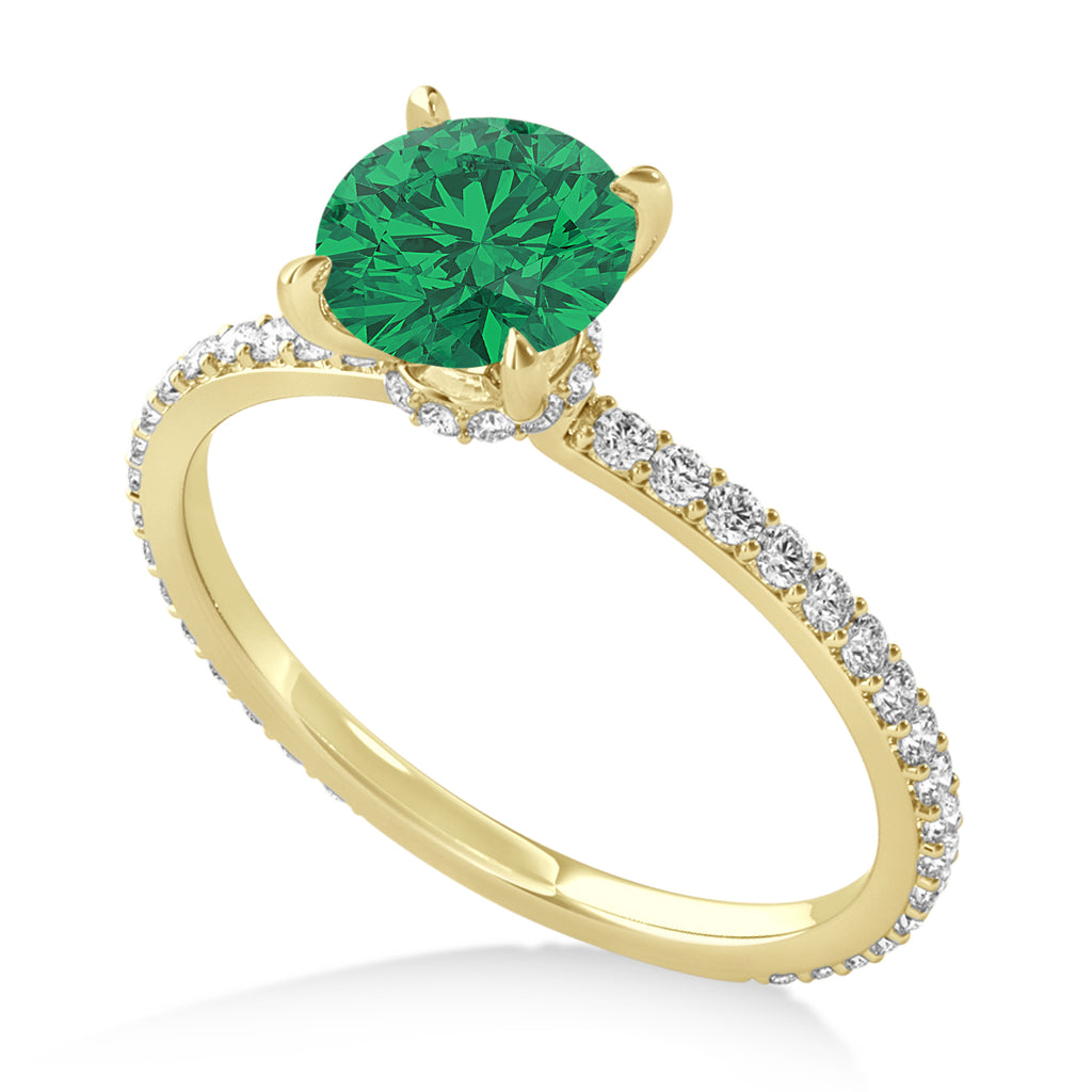 Round Emerald & Diamond Hidden Halo Engagement Ring 18k Yellow Gold (1.68ct)
