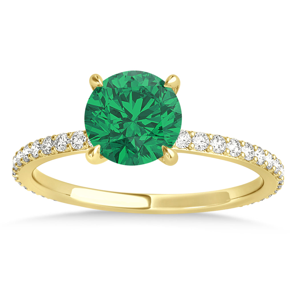 Round Emerald & Diamond Hidden Halo Engagement Ring 18k Yellow Gold (1.68ct)
