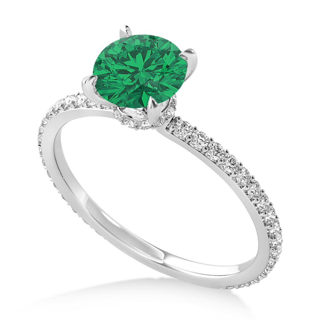 Round Emerald & Diamond Hidden Halo Engagement Ring Palladium (1.68ct)
