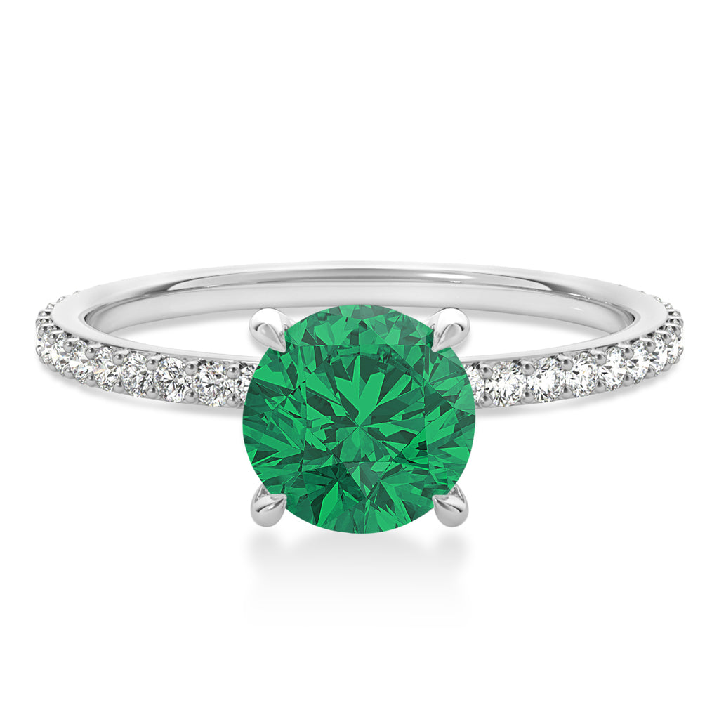 Round Emerald & Diamond Hidden Halo Engagement Ring Platinum (1.68ct)