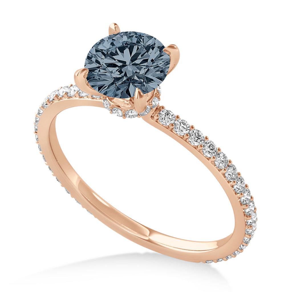 Round Gray Spinel & Diamond Hidden Halo Engagement Ring 14k Rose Gold (1.68ct)