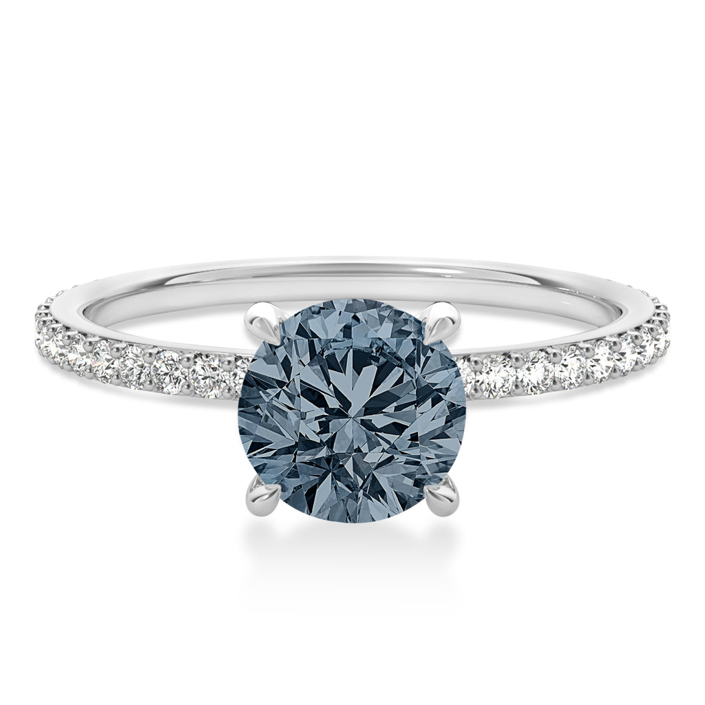 Round Gray Spinel & Diamond Hidden Halo Engagement Ring 14k White Gold (1.68ct)