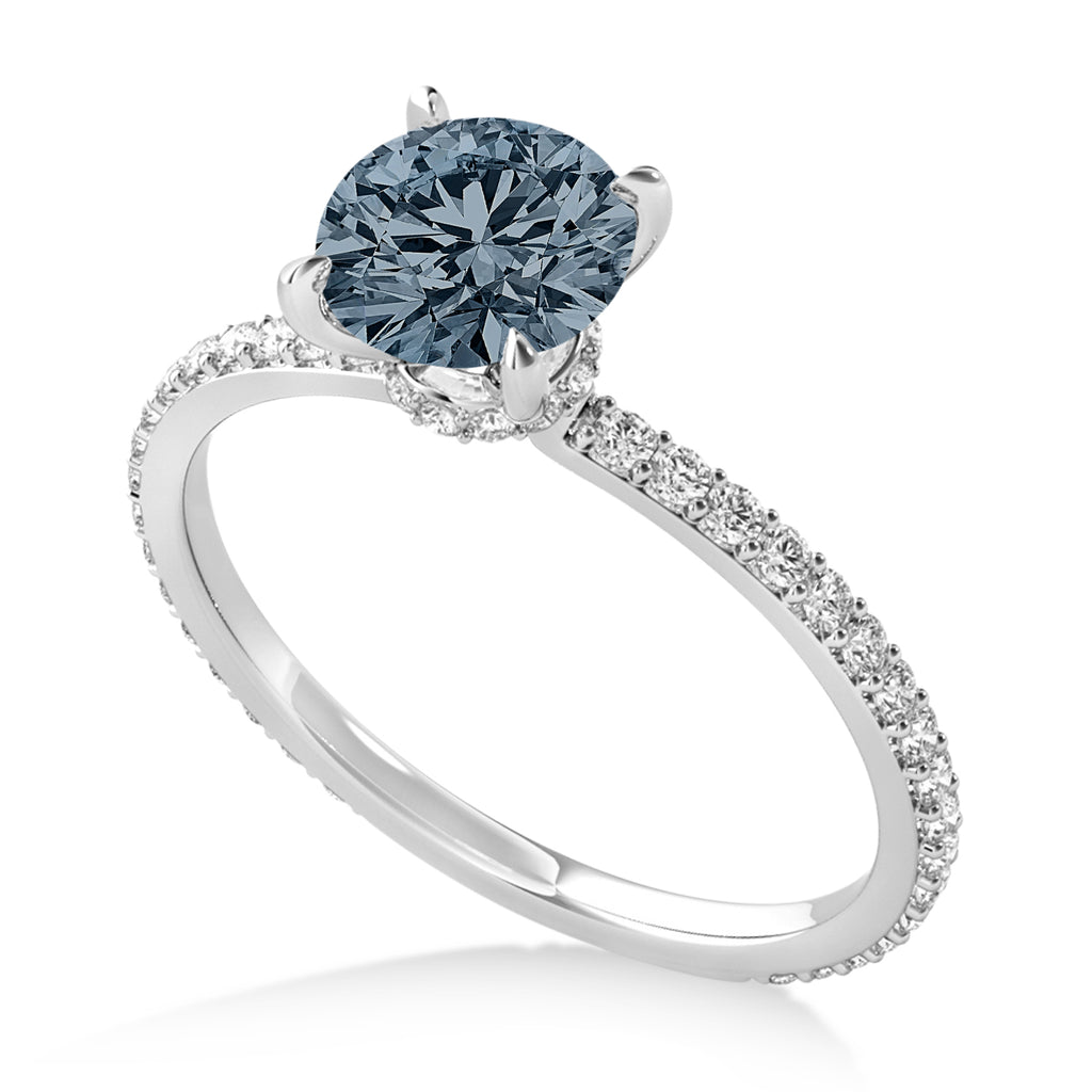 Round Gray Spinel & Diamond Hidden Halo Engagement Ring 14k White Gold (1.68ct)