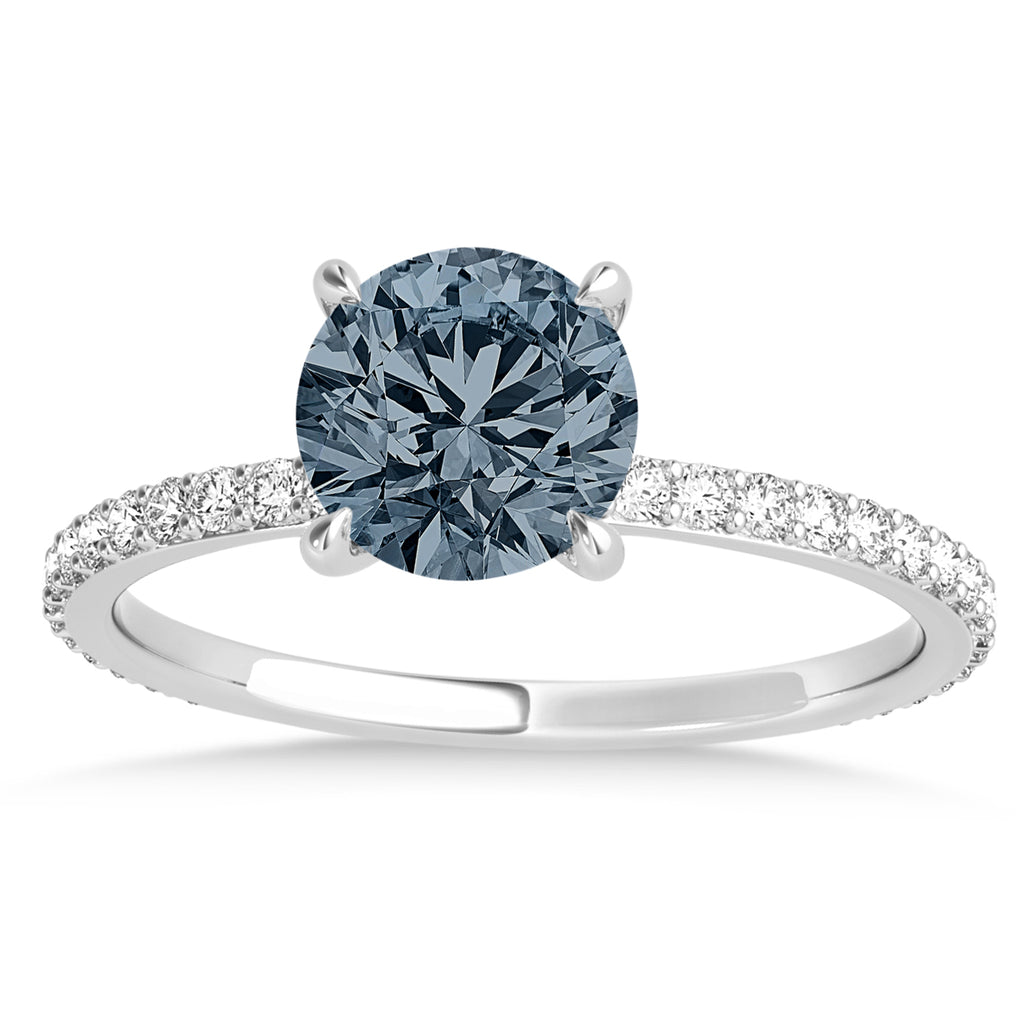 Round Gray Spinel & Diamond Hidden Halo Engagement Ring 14k White Gold (1.68ct)