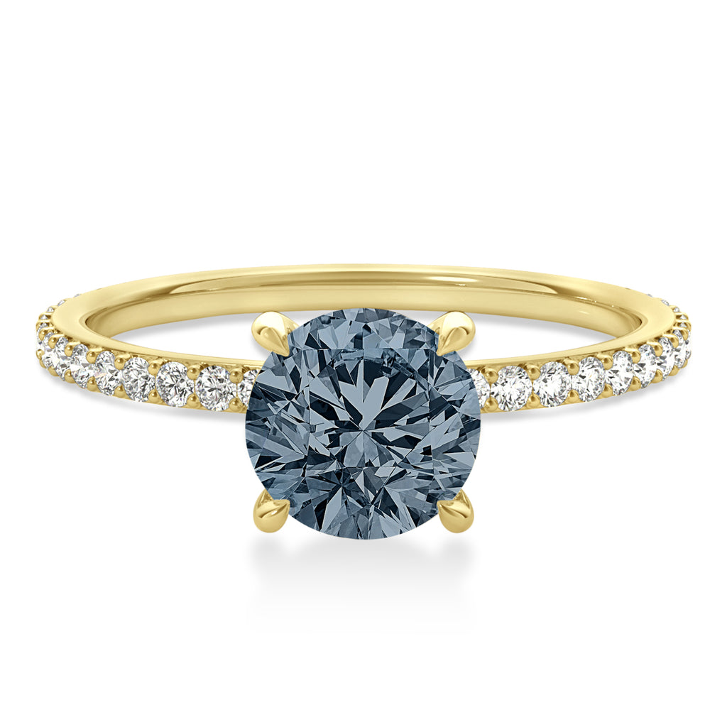 Round Gray Spinel & Diamond Hidden Halo Engagement Ring 18k Yellow Gold (1.68ct)