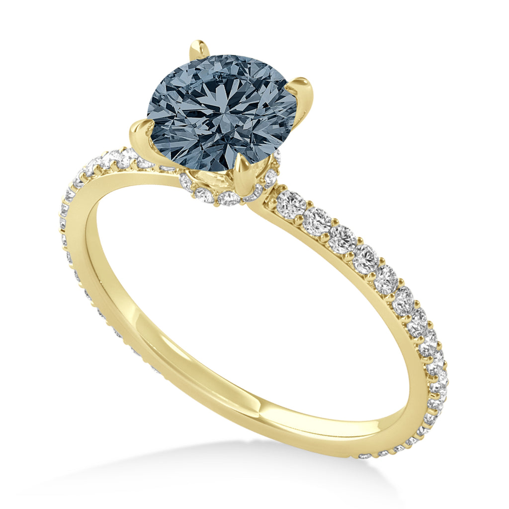 Round Gray Spinel & Diamond Hidden Halo Engagement Ring 18k Yellow Gold (1.68ct)