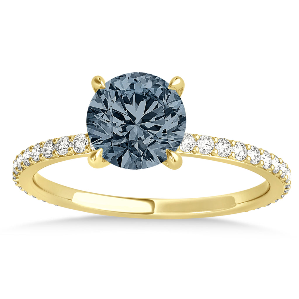 Round Gray Spinel & Diamond Hidden Halo Engagement Ring 18k Yellow Gold (1.68ct)