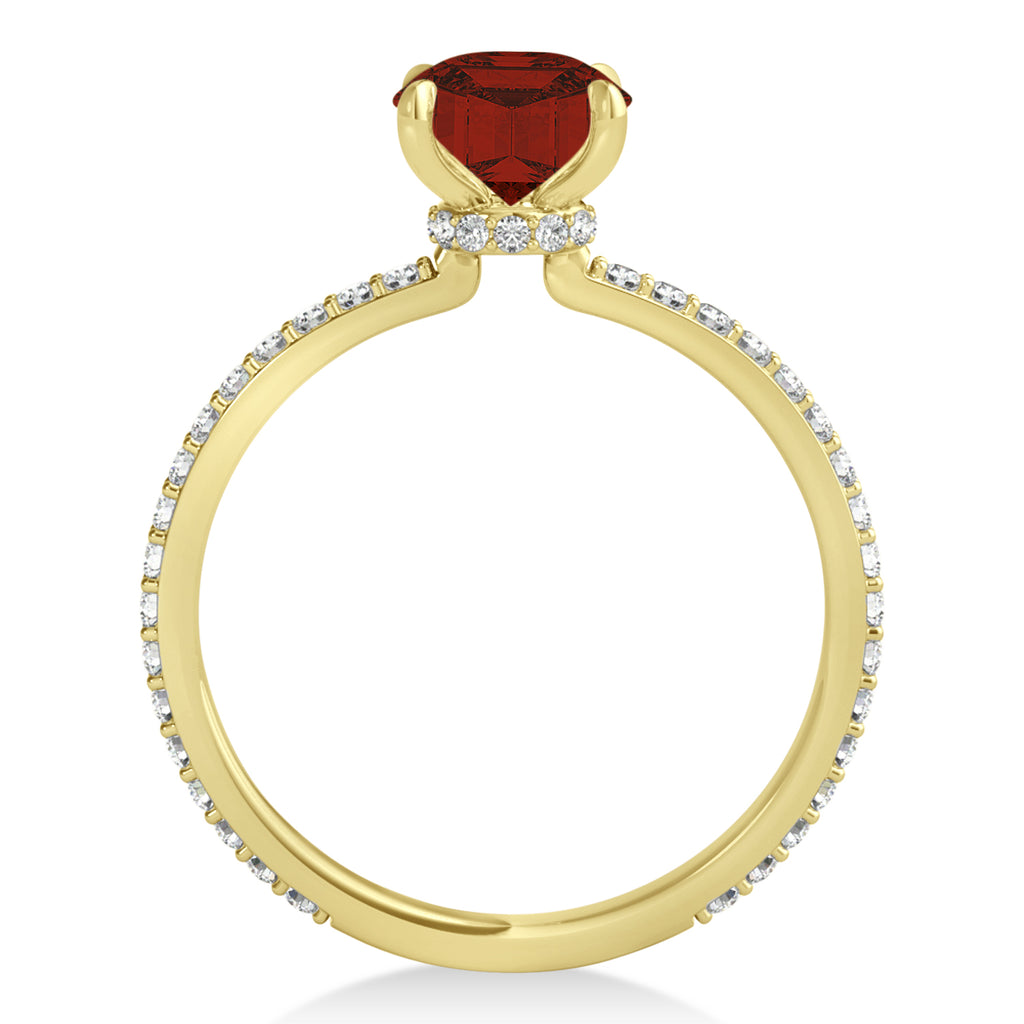 Round Garnet & Diamond Hidden Halo Engagement Ring 14k Yellow Gold (1.68ct)