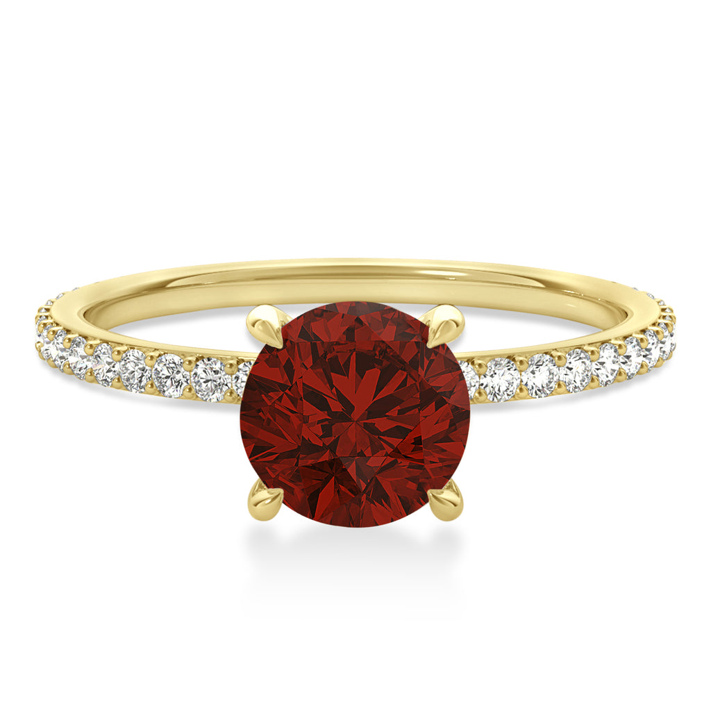 Round Garnet & Diamond Hidden Halo Engagement Ring 14k Yellow Gold (1.68ct)