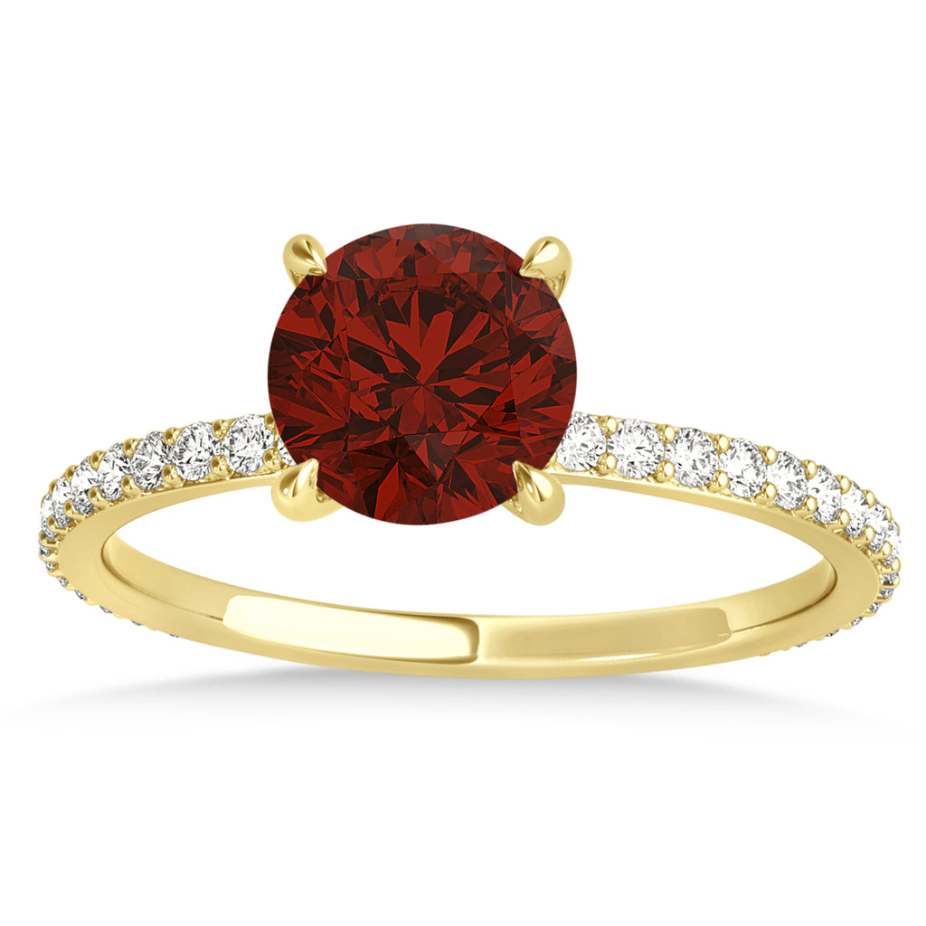 Round Garnet & Diamond Hidden Halo Engagement Ring 14k Yellow Gold (1.68ct)