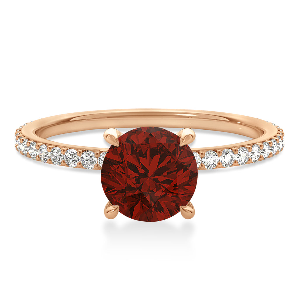 Round Garnet & Diamond Hidden Halo Engagement Ring 18k Rose Gold (1.68ct)