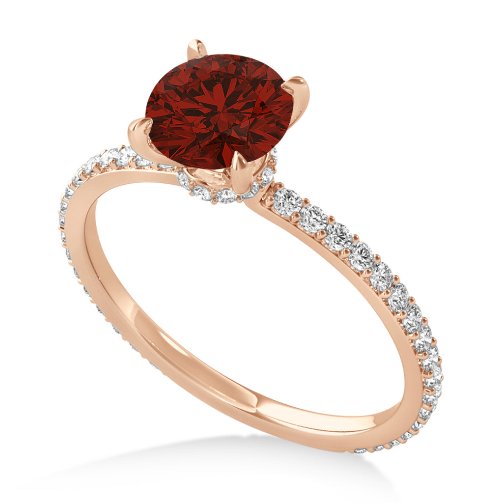 Round Garnet & Diamond Hidden Halo Engagement Ring 18k Rose Gold (1.68ct)
