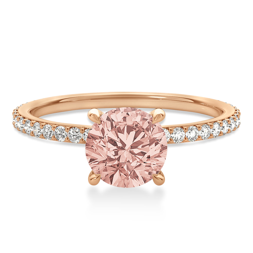 Round Morganite & Diamond Hidden Halo Engagement Ring 14k Rose Gold (1.68ct)