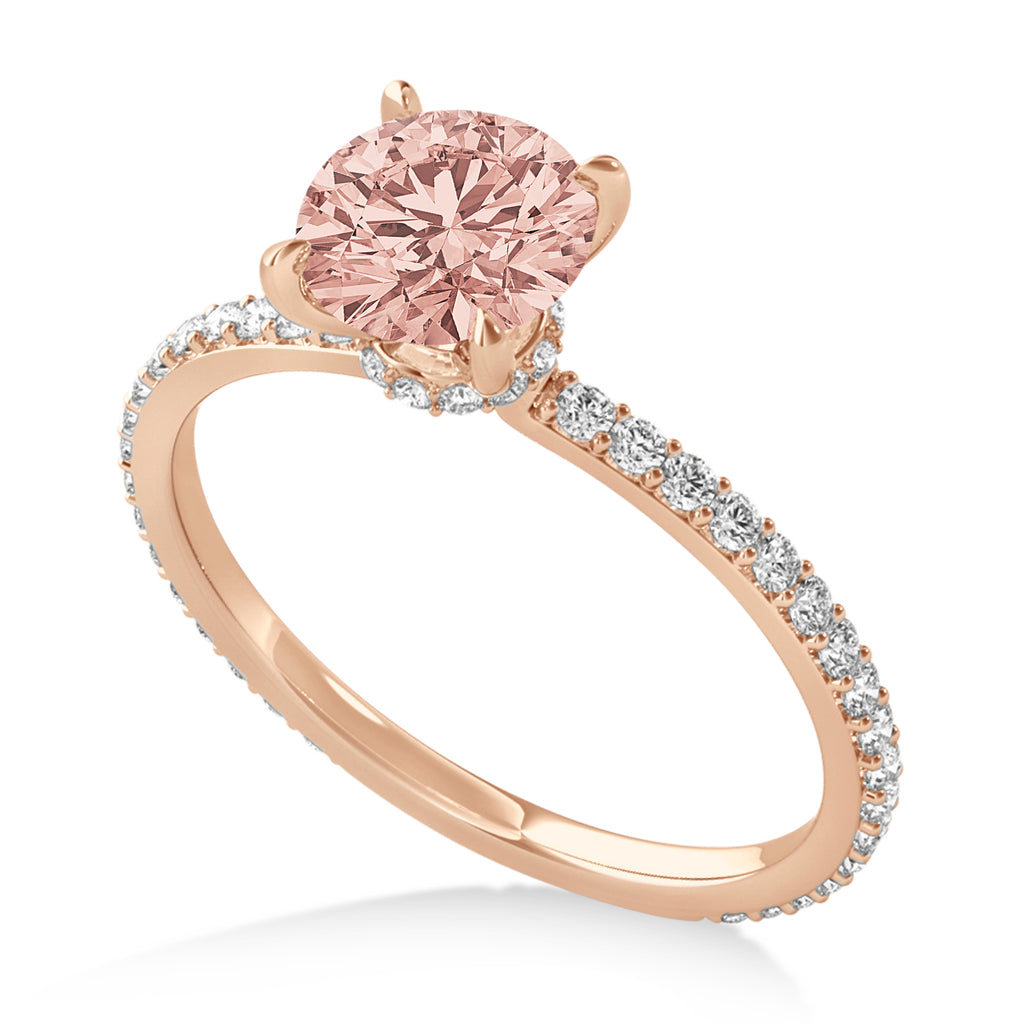 Round Morganite & Diamond Hidden Halo Engagement Ring 14k Rose Gold (1.68ct)