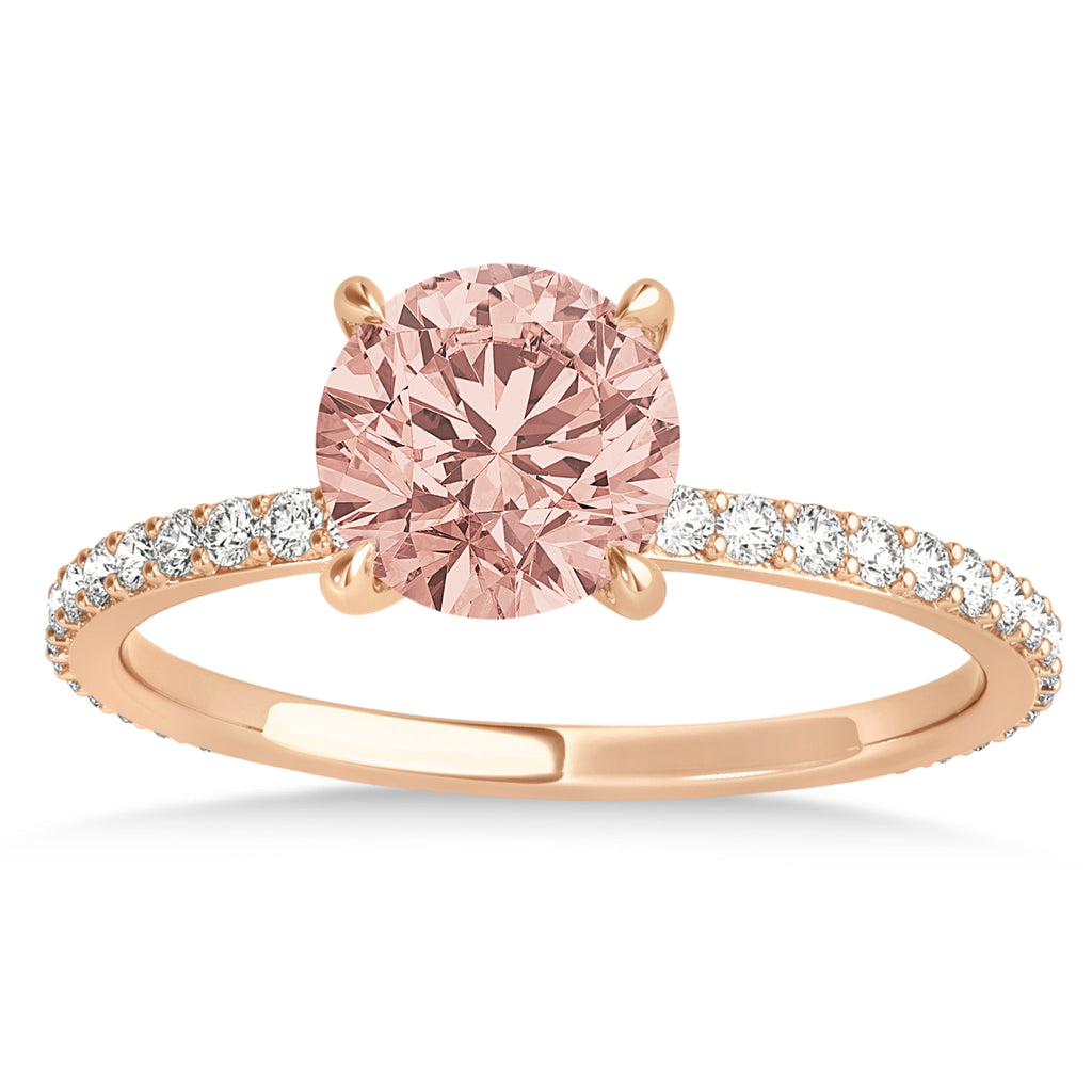 Round Morganite & Diamond Hidden Halo Engagement Ring 14k Rose Gold (1.68ct)