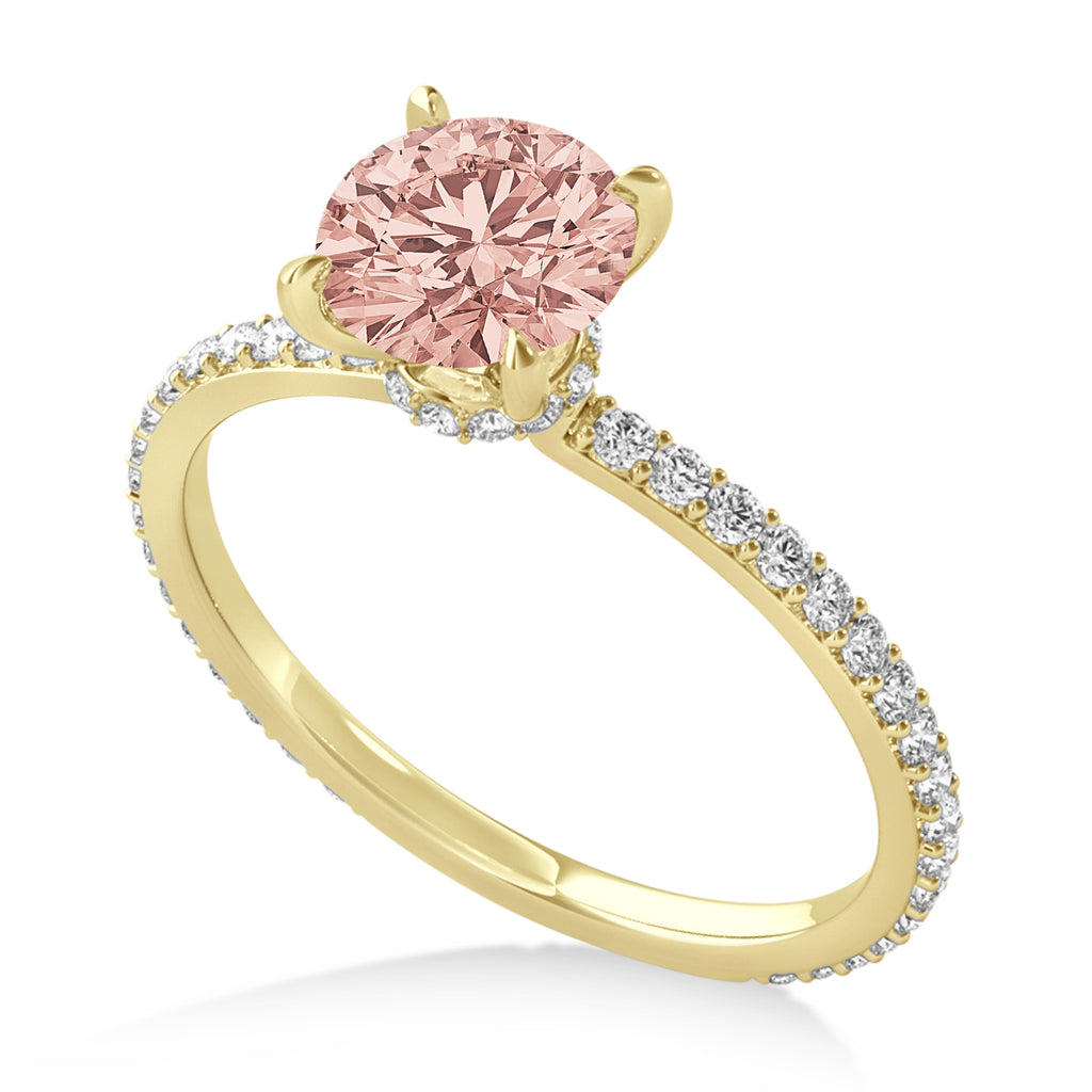 Round Morganite & Diamond Hidden Halo Engagement Ring 14k Yellow Gold (1.68ct)