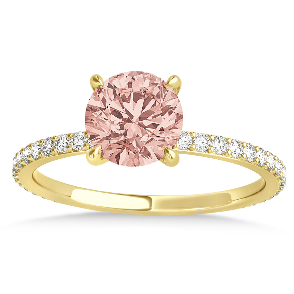 Round Morganite & Diamond Hidden Halo Engagement Ring 14k Yellow Gold (1.68ct)