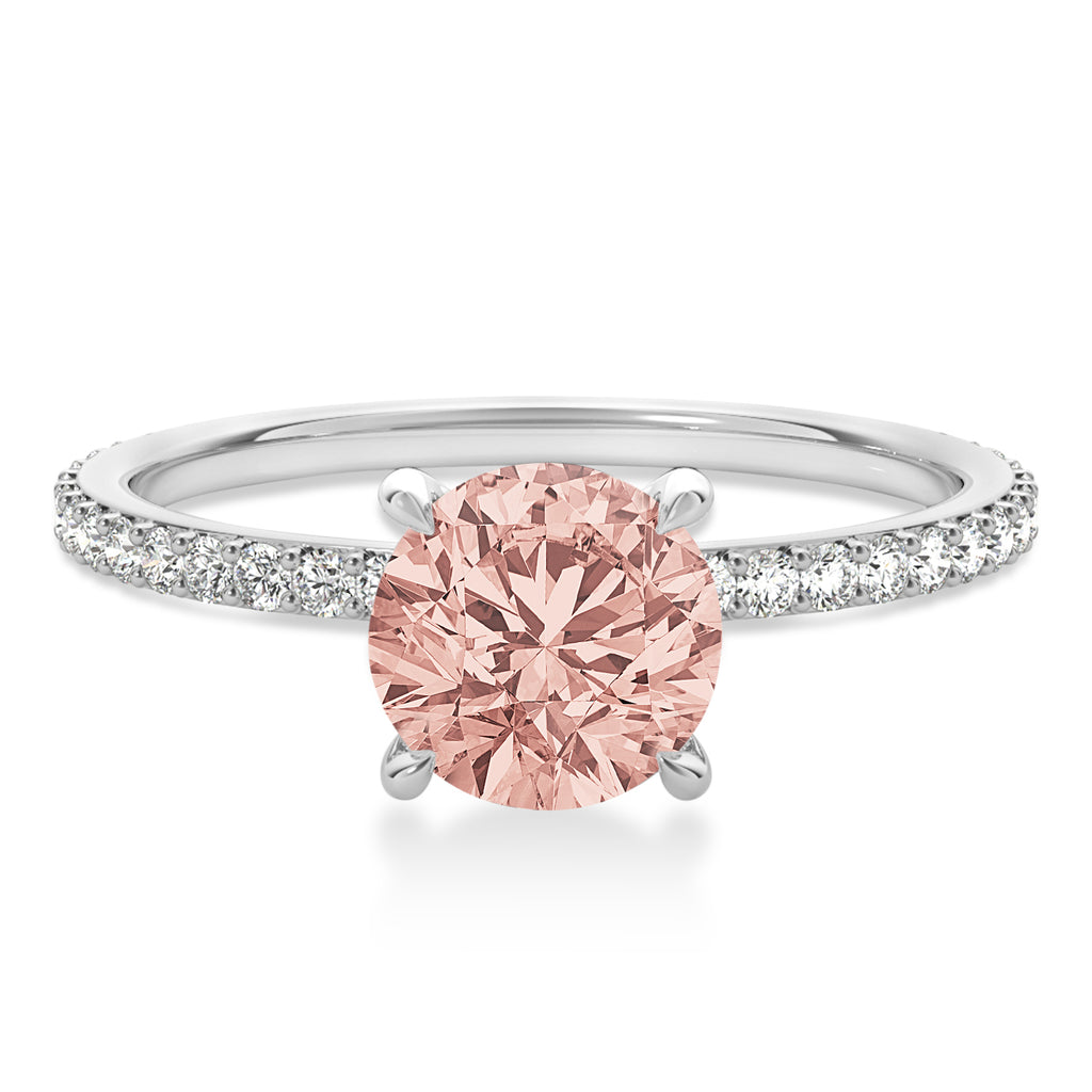 Round Morganite & Diamond Hidden Halo Engagement Ring 18k White Gold (1.68ct)