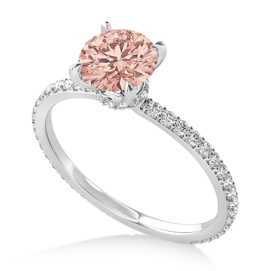 Round Morganite & Diamond Hidden Halo Engagement Ring 18k White Gold (1.68ct)
