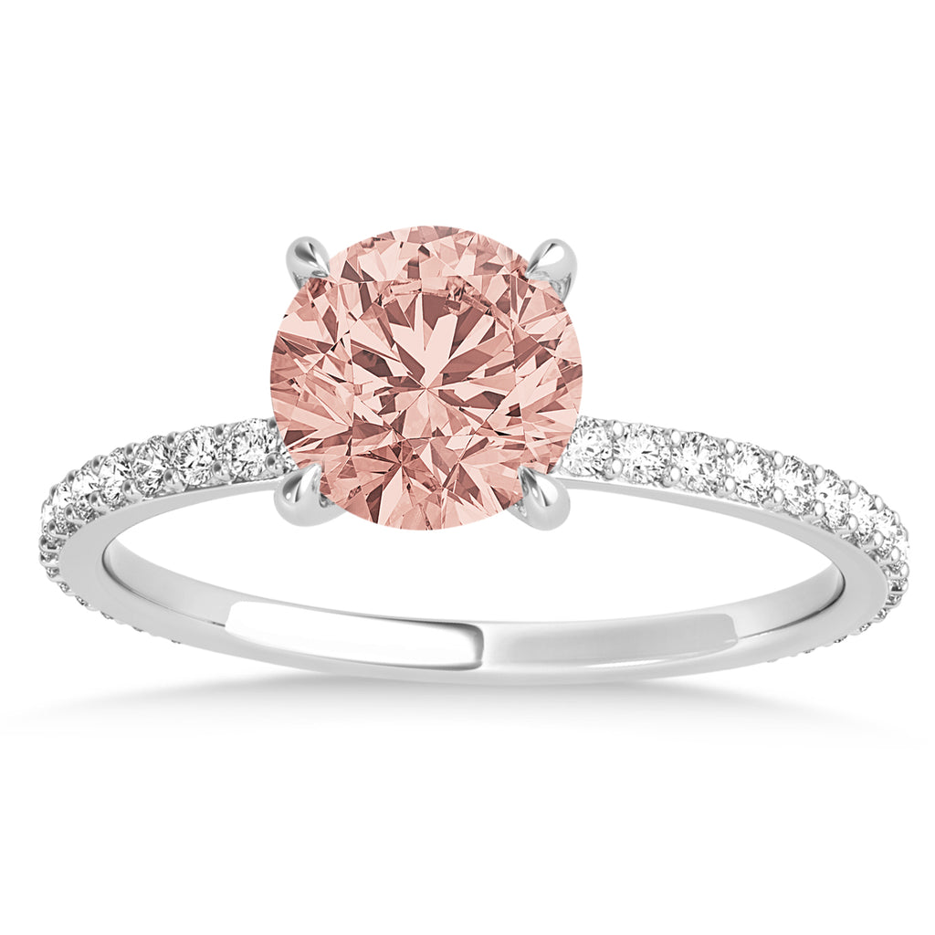 Round Morganite & Diamond Hidden Halo Engagement Ring 18k White Gold (1.68ct)
