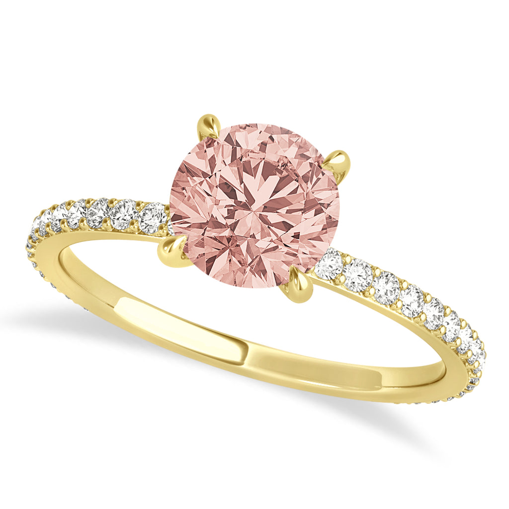 Round Morganite & Diamond Hidden Halo Engagement Ring 18k Yellow Gold (1.68ct)