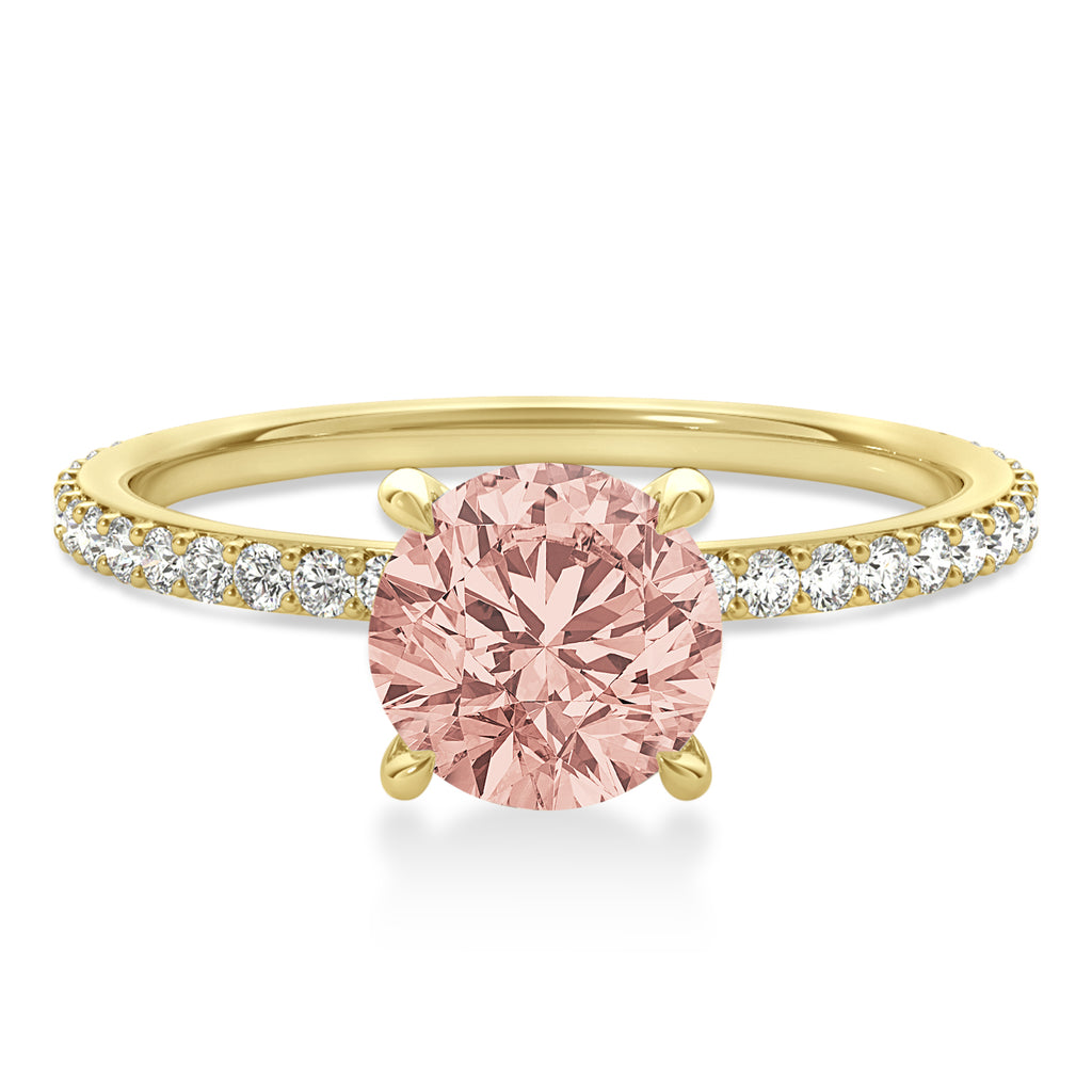 Round Morganite & Diamond Hidden Halo Engagement Ring 18k Yellow Gold (1.68ct)