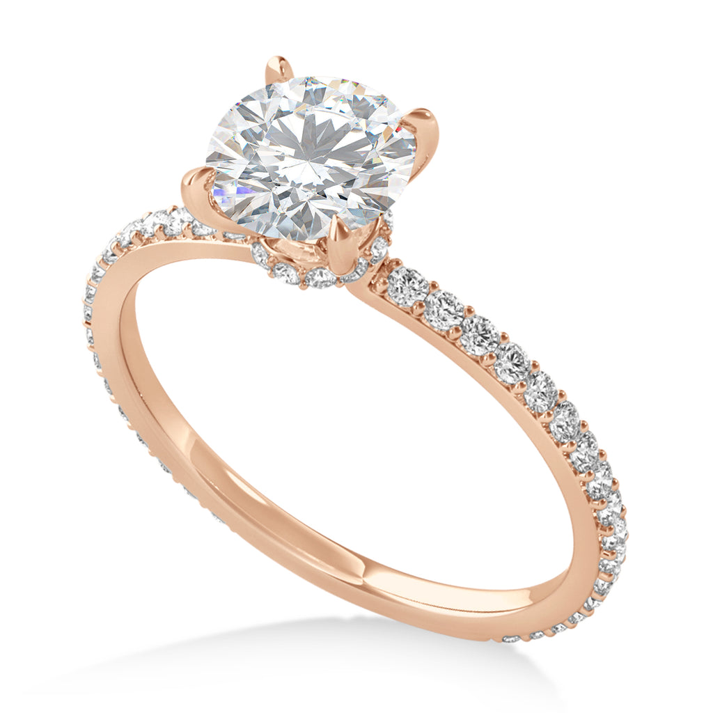 Round Moissanite & Diamond Hidden Halo Engagement Ring 14k Rose Gold (1.68ct)