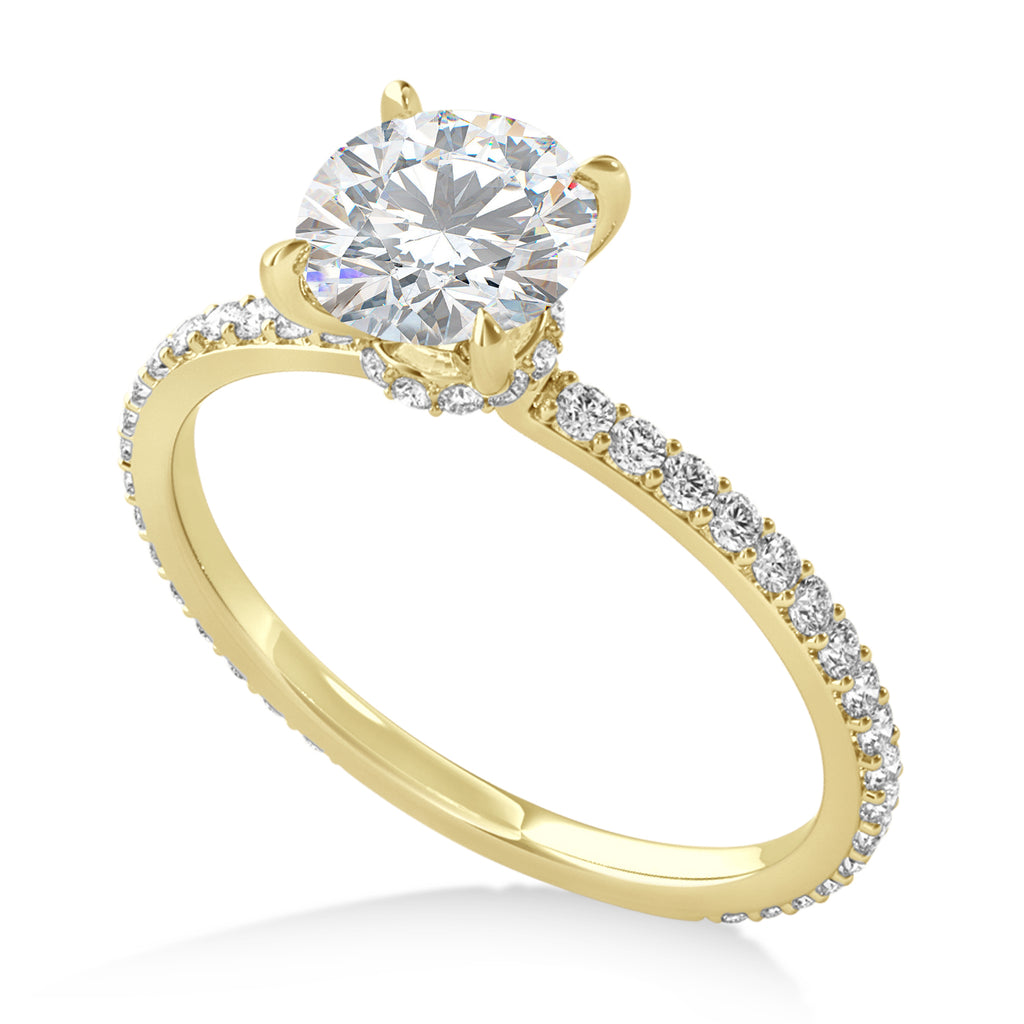Round Moissanite & Diamond Hidden Halo Engagement Ring 14k Yellow Gold (1.68ct)