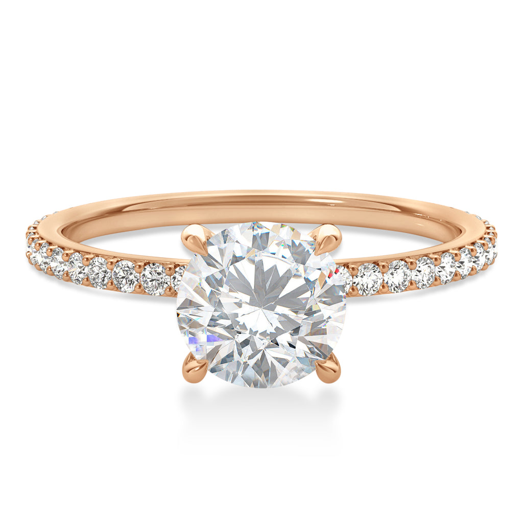 Round Moissanite & Diamond Hidden Halo Engagement Ring 18k Rose Gold (1.68ct)