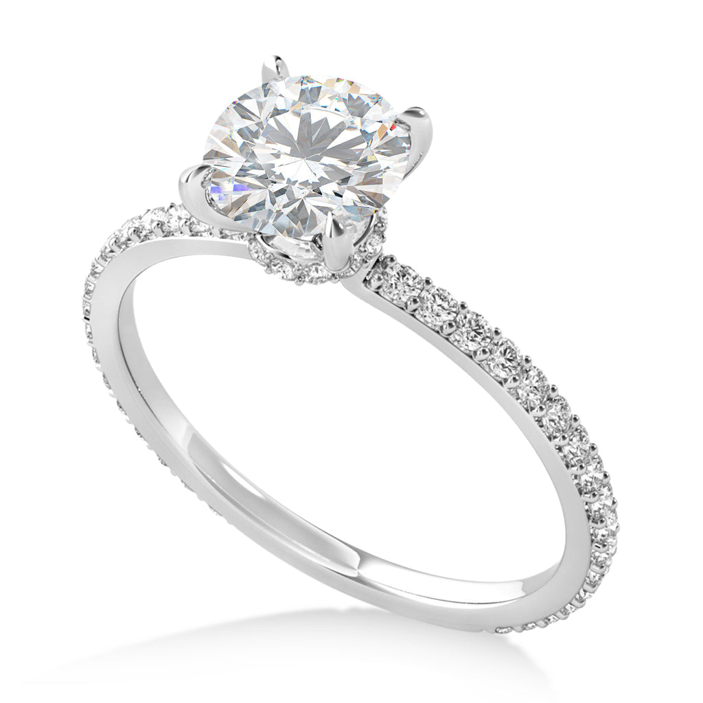 Round Moissanite & Diamond Hidden Halo Engagement Ring 18k White Gold (1.68ct)