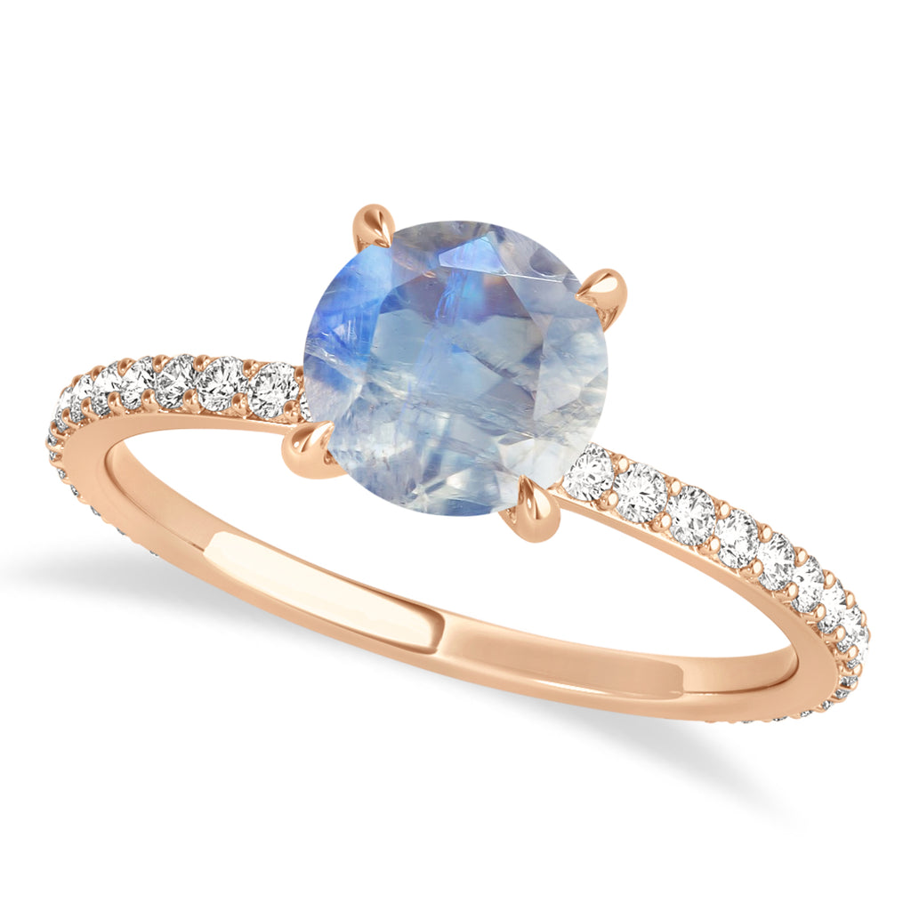 Round Moonstone & Diamond Hidden Halo Engagement Ring 14k Rose Gold (1.68ct)