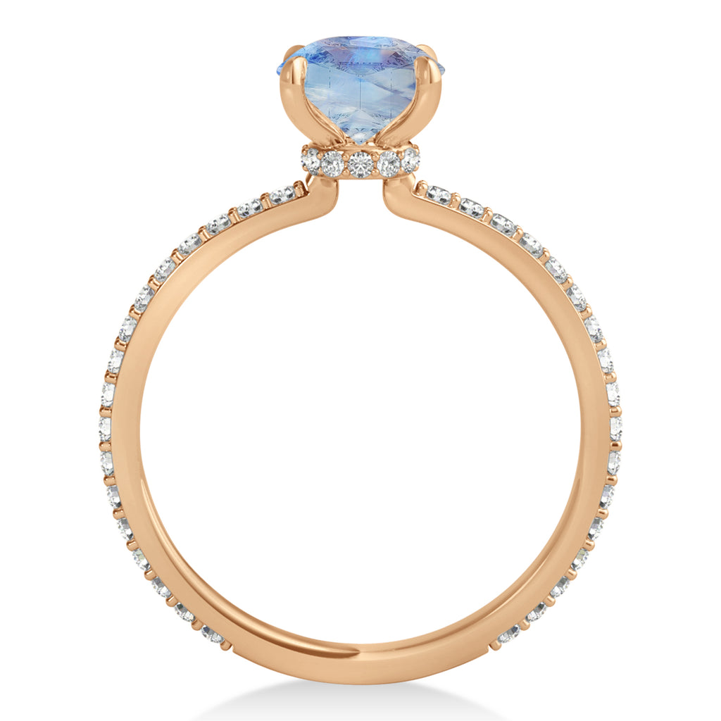 Round Moonstone & Diamond Hidden Halo Engagement Ring 14k Rose Gold (1.68ct)