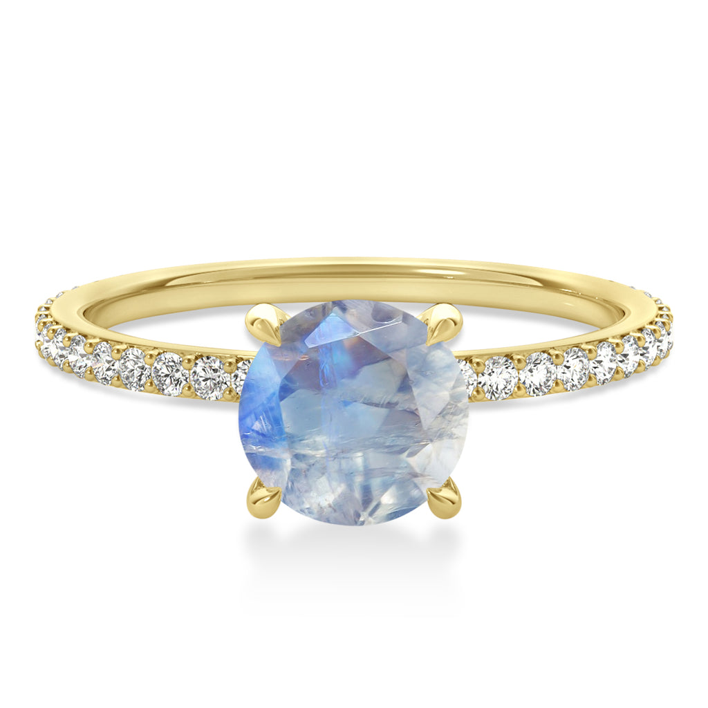 Round Moonstone & Diamond Hidden Halo Engagement Ring 14k Yellow Gold (1.68ct)