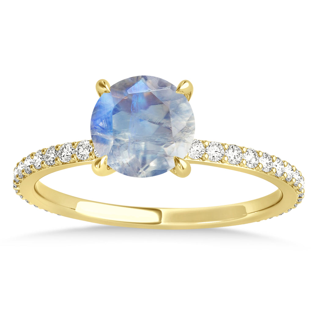 Round Moonstone & Diamond Hidden Halo Engagement Ring 14k Yellow Gold (1.68ct)
